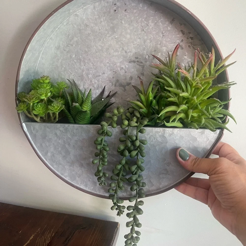 Galvanized Metal Wall Planter with Green Succulents